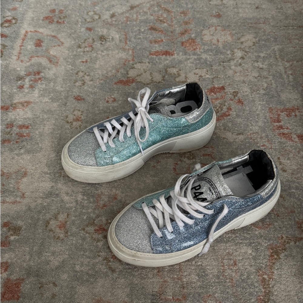 P448 Sparkling Silver and Blue Sneakers